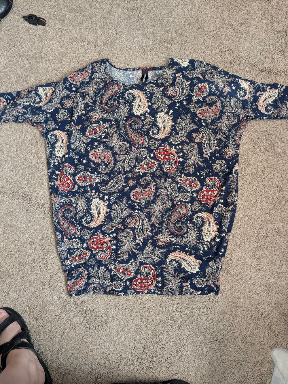 Agnes & Dora Navy Paisley Short Sleeve Tunic with Red and Cream Accents